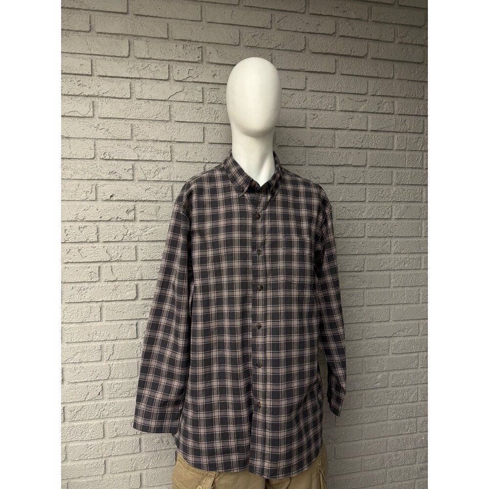 Blue Mountain Men’s Gray Plaid Long Sleeve Oxford Shirt Size XL